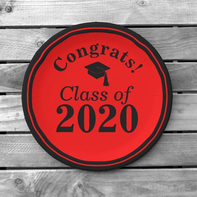 Congrats Class of 2024 Red Black Paper Plate (Creator Uploaded)