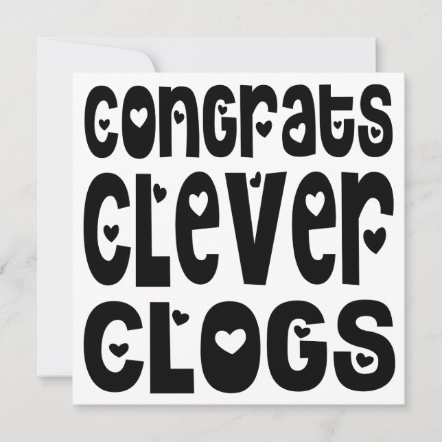 Congrats Clever Clogs Text Hearts Grad Exam (Front)
