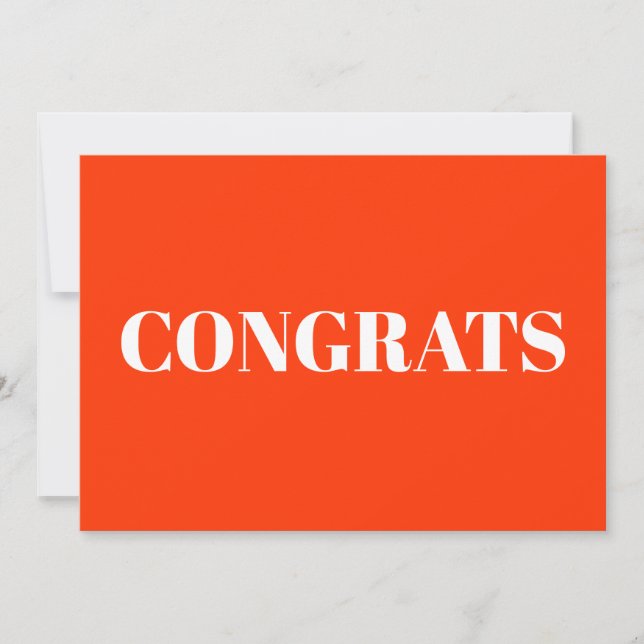 Congrats, Congratulations, neon orange white card (Front)