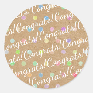 Congrats Dots Pattern Faux Rustic Brown Kraft Classic Round Sticker