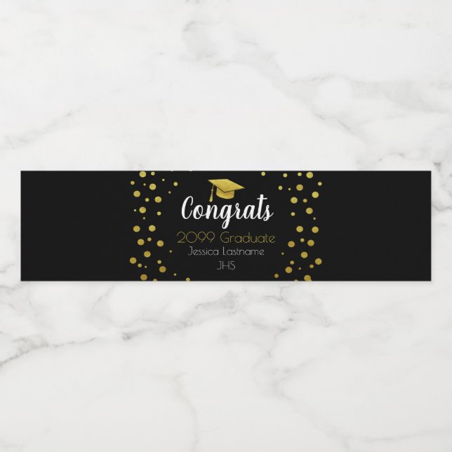 Congrats Elegant Gold Confetti Water Bottle Label (Single Label)