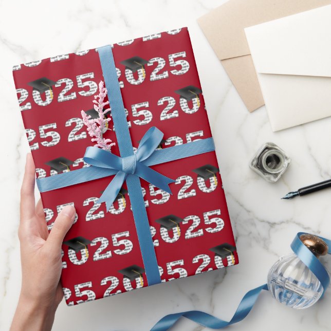 Congrats for Graduating 2025 On Red Wrapping Paper (Gifting)