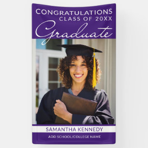 Congrats Grad 1 Photo Purple Vertical Graduation Banner