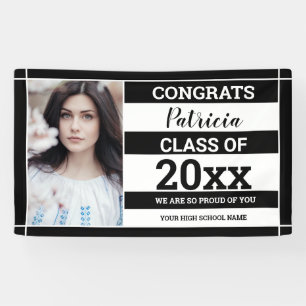 Congrats Grad 2022 Photo Graduation Black White Banner