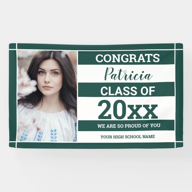 Congrats Grad 2022 Photo Graduation Green White Banner (Horizontal)