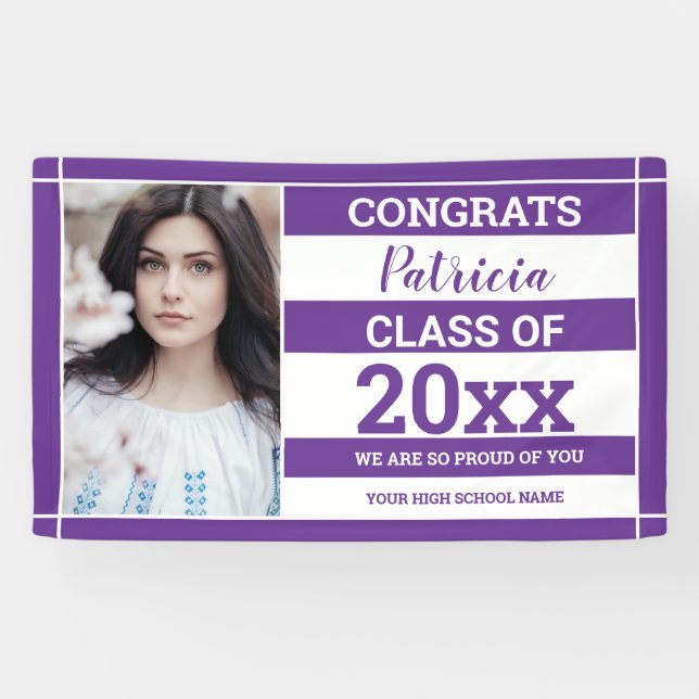 Congrats Grad 2022 Photo Graduation Purple White Banner (Horizontal)