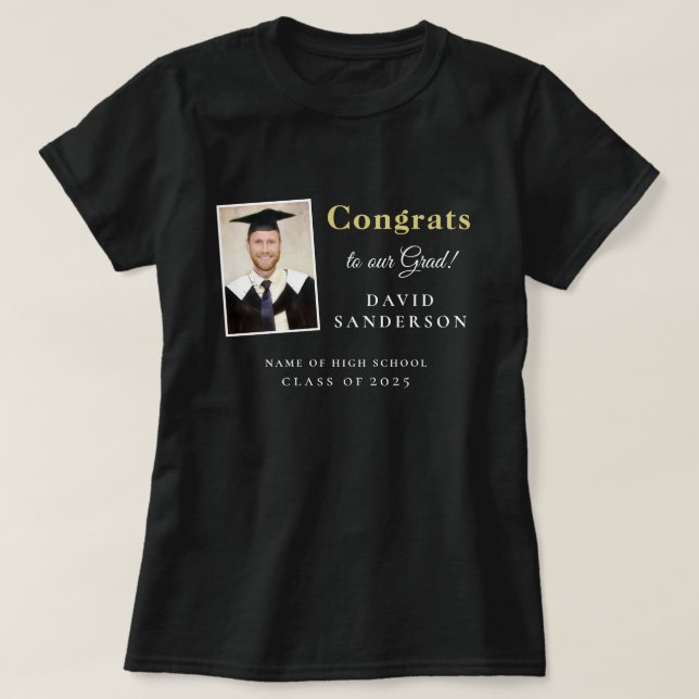 Congrats Grad 2025 Photo Name Graduation  T-Shirt (Design Front)