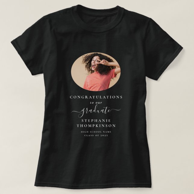 Congrats Grad 2025 Photo White Text Graduation  T-Shirt (Design Front)