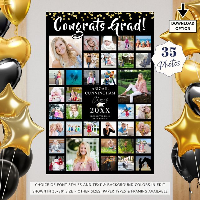 CONGRATS GRAD 35 Photo Collage Black Poster (Creator Uploaded)