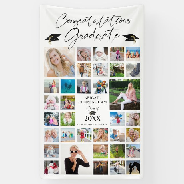 Congrats Grad 35 Photo Collage Script Personalized Banner (Vertical)