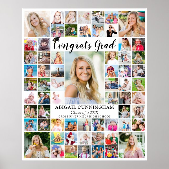 Congrats Grad 66 Photo Collage Custom Colour Poster (Front)