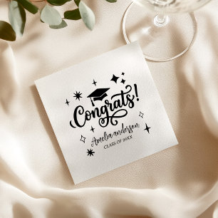 Congrats Grad, Black and white Graduation Party Napkin