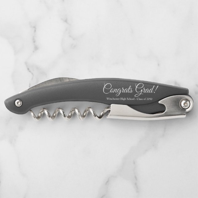Congrats grad black custom script class year favou corkscrew (Back)