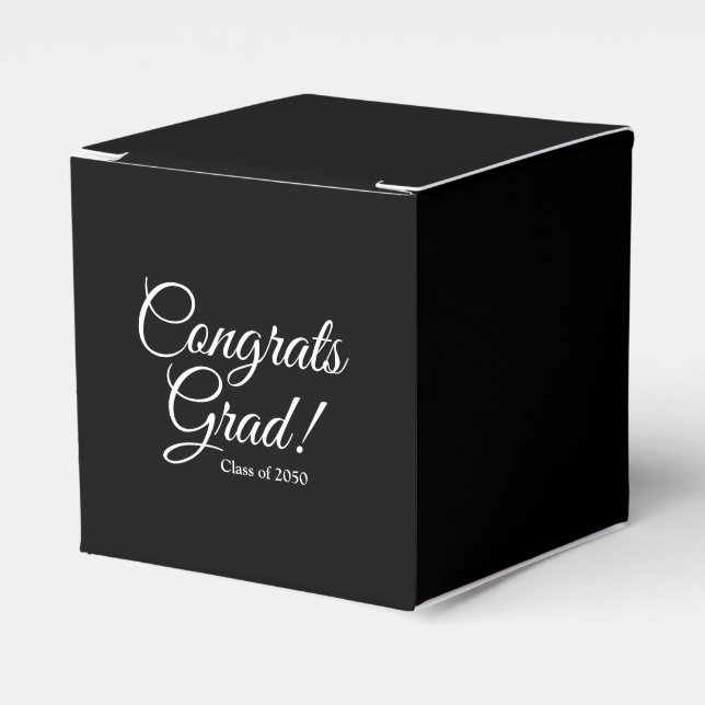 Congrats grad black elegant script class year favor box (Front Side)