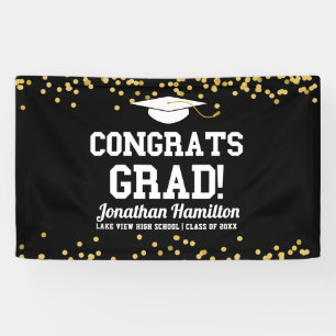 Congrats Grad Black Gold Grad Party Banner