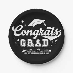 Congrats Grad Black Graduation Party Paper Plate