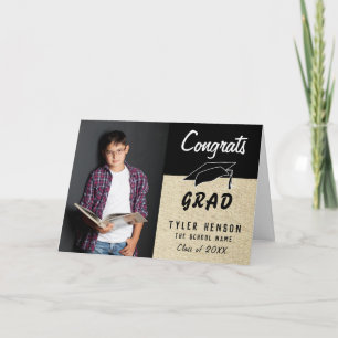 Congrats Grad Black Rustic Photo Graduation Card