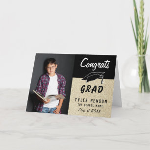 Congrats Grad Black Rustic Photo Graduation Card