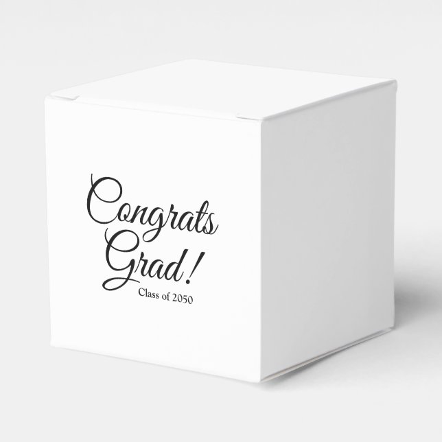 Congrats grad black white custom script class year favor box (Front Side)