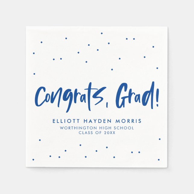 Congrats grad blue confetti graduation napkin (Front)