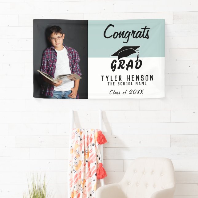 Congrats Grad Blue Photo Graduation Party Banner (Insitu)