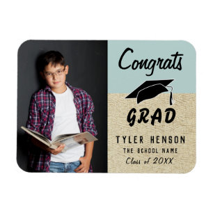 Congrats Grad Blue Rustic Photo Graduation Magnet