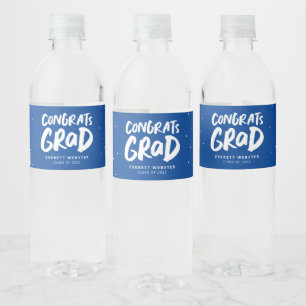 Congrats grad bold blue personalized graduation water bottle label