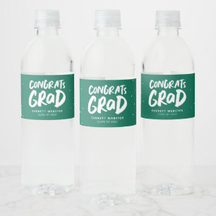 Congrats grad bold green personalized graduation water bottle label