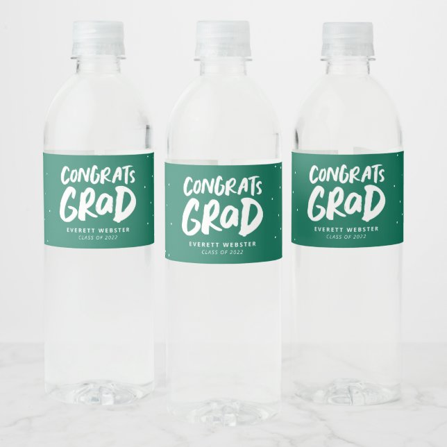 Congrats grad bold green personalized graduation water bottle label (Bottles)