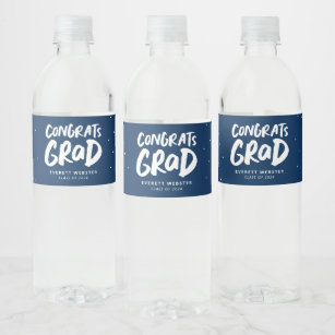 Congrats grad bold navy personalized graduation water bottle label
