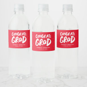 Congrats grad bold red personalized graduation water bottle label