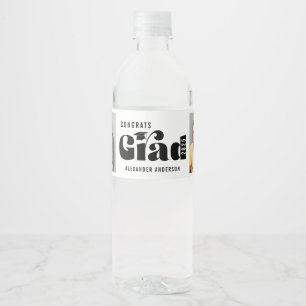 Congrats Grad Bold Typography 2 Photos Graduation Water Bottle Label