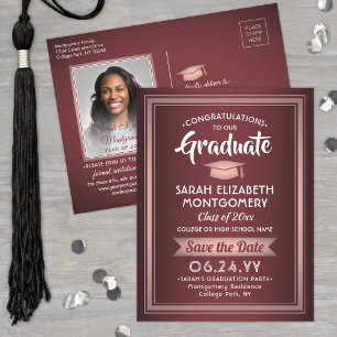 Congrats Grad Burgundy & Pink Save the Date Photo Announcement Postcard
