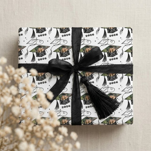 Congrats Grad Cap Photo Personalized Class of 2026 Wrapping Paper (Congrats Grad Cap Photo Personalized Class of 2026 Wrapping Paper)