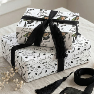 Congrats Grad Cap Photo Personalized Class of 2026 Wrapping Paper Sheet
