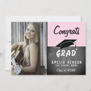 Congrats Grad Chalkboard Pink Photo Graduation