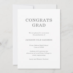 Congrats Grad Classic Grey Non Photo Graduation Announcement