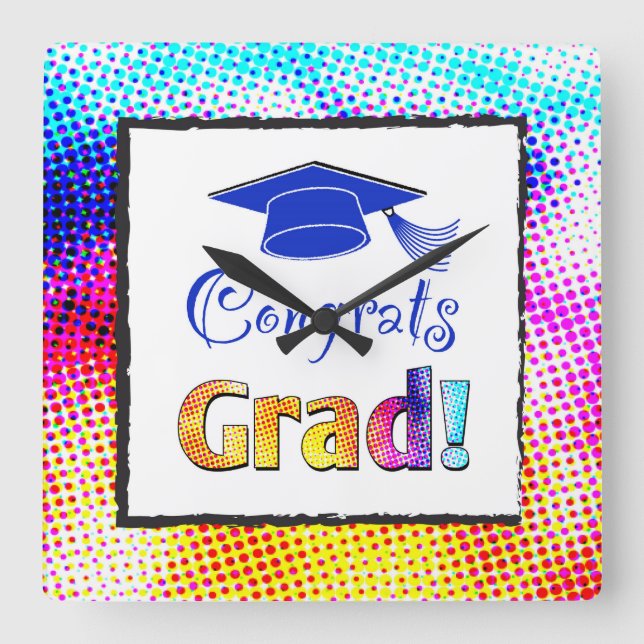 Congrats Grad Colors, Fun Square Wall Clock (Front)