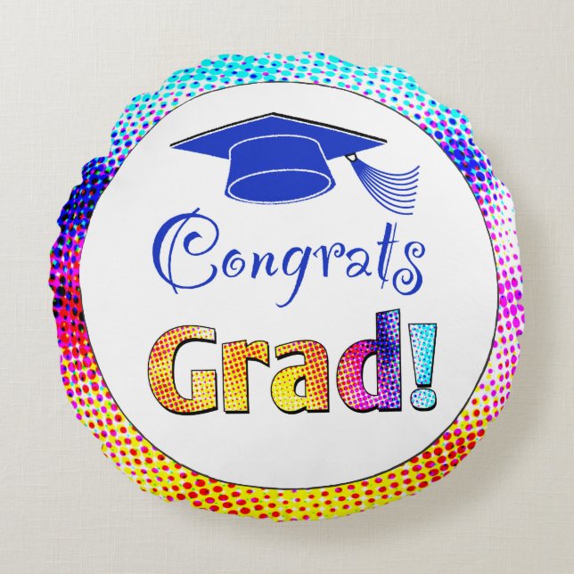 Congrats Grad Colours, Fun Round Pillow (Front)