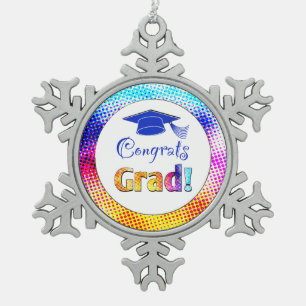Congrats Grad Colours, Fun Snowflake Pewter Christmas Ornament