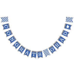 Congrats Grad Congratulations Blue White Bunting Flags