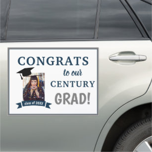 Congrats Grad Custom Car Magnet Navy Blue Grey