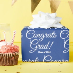 Congrats grad custom class year script royal blue wrapping paper