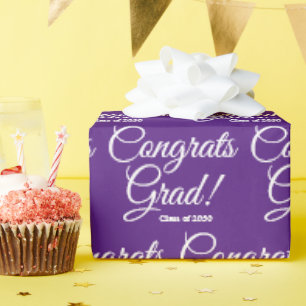 Congrats grad custom class year script text purple wrapping paper