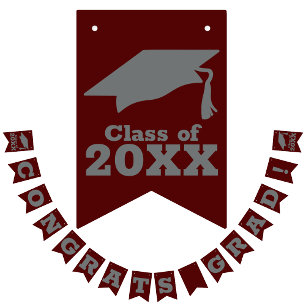 Congrats Grad Dark Maroon and Grey Bunting Flags