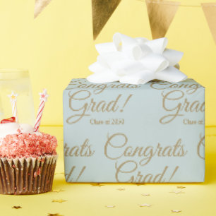 Congrats grad dusty blue custom script class year wrapping paper