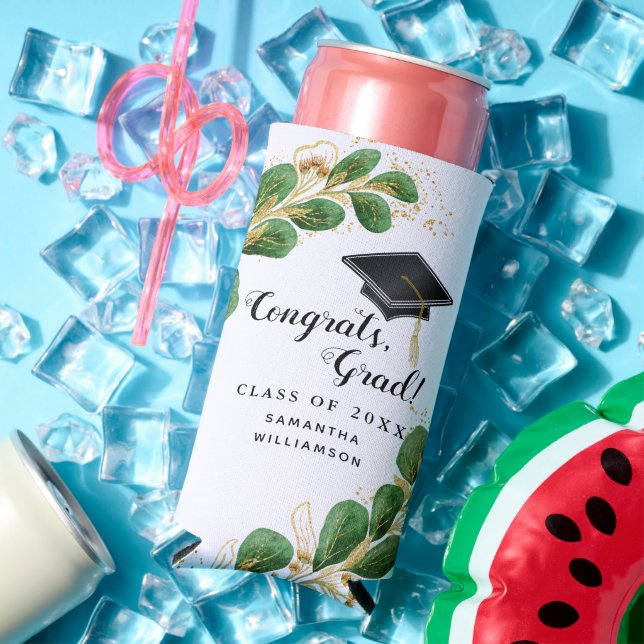 Congrats Grad Elegant Greenery Graduation Party Seltzer Can Cooler (In Situ Summer)