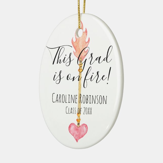 Congrats Grad Elegant Modern Pink Heart Arrow Ceramic Ornament (Left)