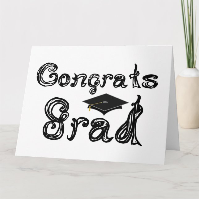 Congrats Grad Fabric Font Graduation Cap Card (Front)