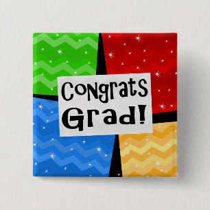 Congrats Grad Festive Multicolor Graduation Party 2 Inch Square Button